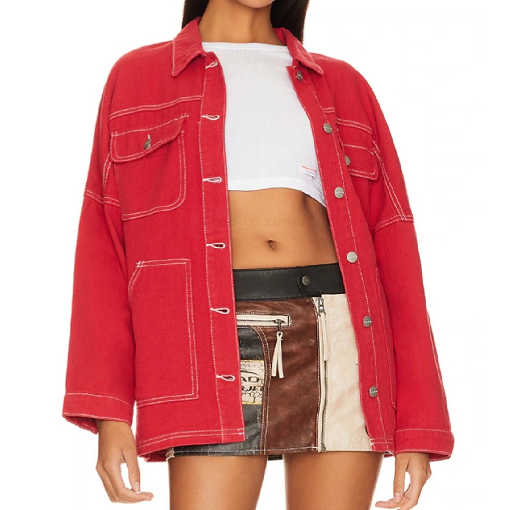 Red Super Down light denim jacket